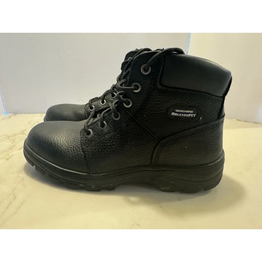 Skechers Work Relaxed Fit Slip Resistant Leather Work Boots Black Men's Size 9